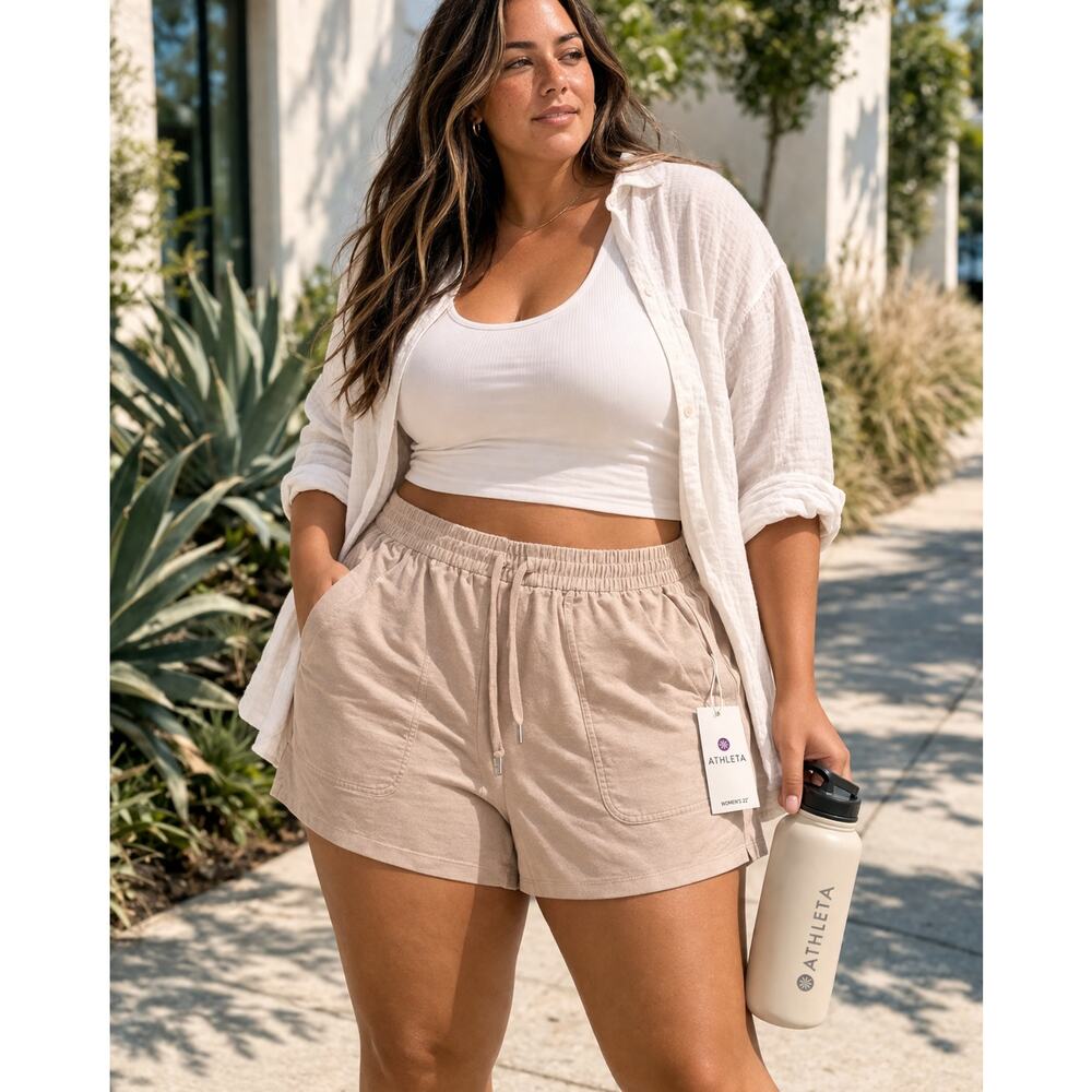 Athleta Farallon Heathered Short Womens 22 Beige Pull On Athleisure Plus Size